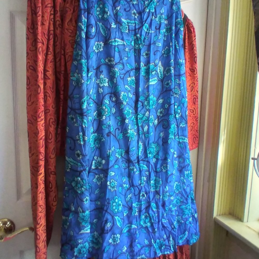 KATHIE LEE Sz 14 Royal Blue Rayon SKIRT summer floral 30" waist UNWORN Made USA